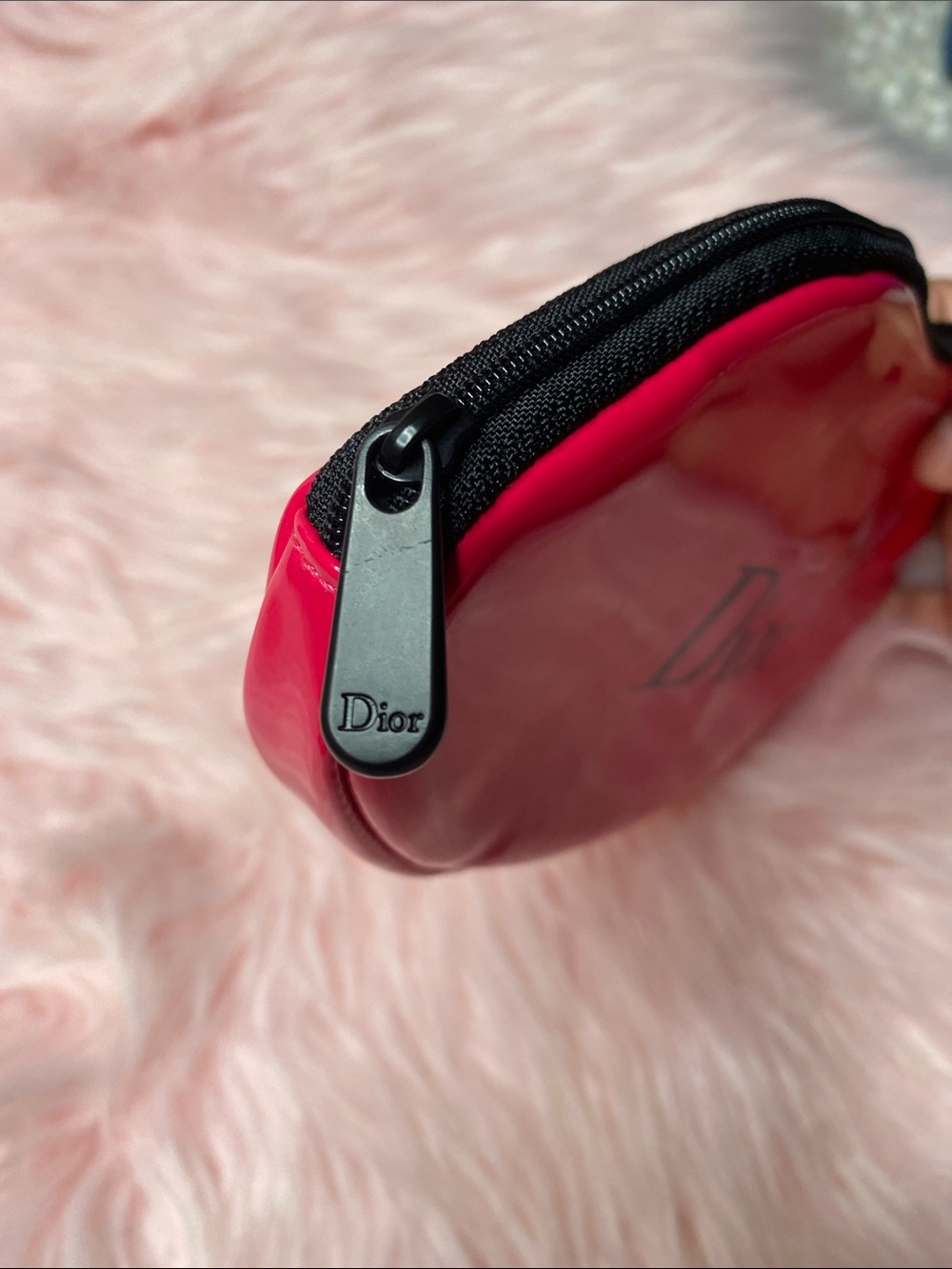 Dior Lip-Shaped Cosmetic Pouch in Hot Pink with Black Logo - Picture 7 of 7